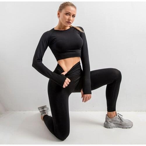 2/3/5Pcs Seamless Women Set Workout Sportswear Gym Clothing Shirt Fitness Long Sleeve Crop Top High Waist Leggings Sport Suits