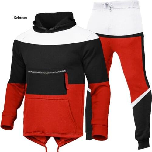 Hooded Patchwork Mens Sportswear Sets Spring Autumn Thick Casual Brand Tracksuit Men 2 Piece+Sweatpants Fashion Sweat Suit Male