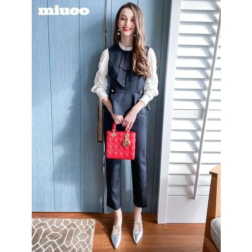 Patchwork Lantern Sleeve waist Ruffle Top+Straight pants suit 2021 Spring new High Quality Top Quality