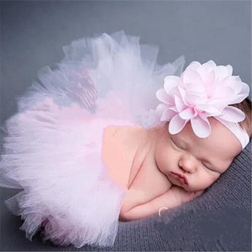 Cute Baby Girls Tutu Skirt and Flower Headband Newborn Photography Props Princess Outfit Infant Ball For 0-3M