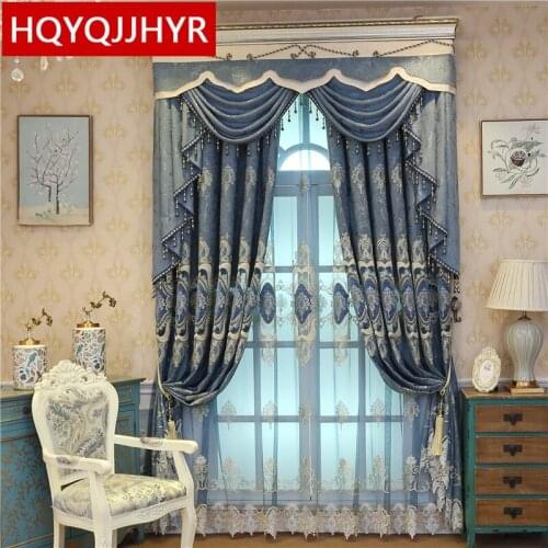 New European classic luxury embroidered villa curtains for living room windows high quality hotel bedroom curtain custom made