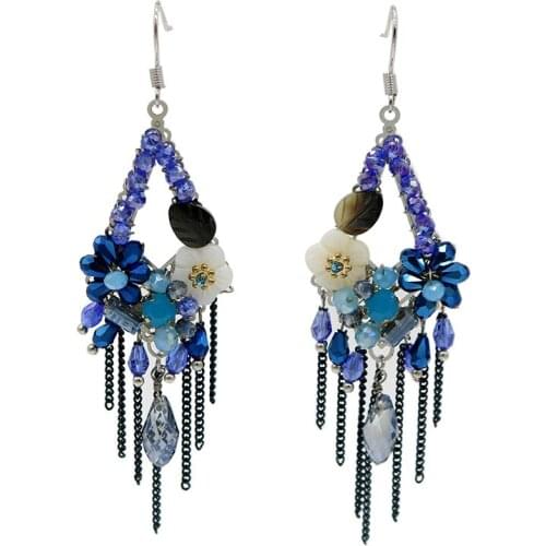 New Creative Handmade Crystal Flower Shell Leaf Chain Tassel Earrings For Woman Bohemian Elegant ladies boho Jewelry