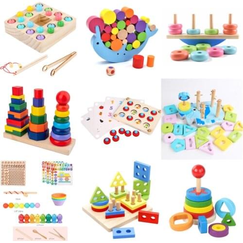 2020 Montessori Educational toy Wooden Puzzle 3D Puzzle Geometric Shape bead Memory Intellectual Learning Toy Gift For Children
