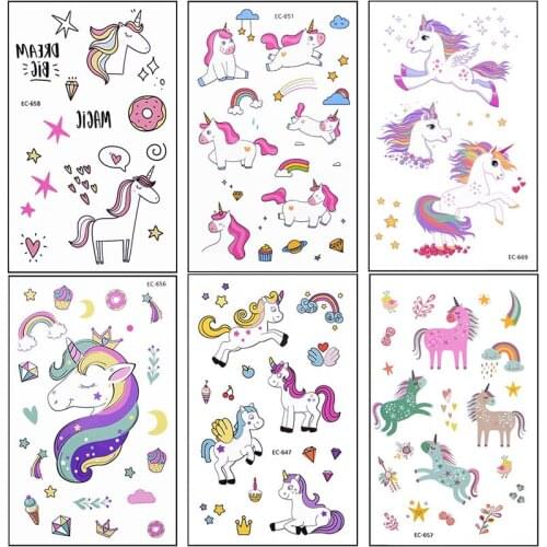 5sheet Disposable Tattoo Sticker Unicorn Party Decoration Baby Kids Unicorn Birthday Party Favors Temporary Tattoos Supplies