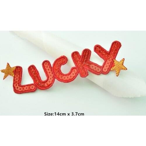Lucky patches 14CM*3.7CM Blue Red Letter Embroidery patch DIY Accessory 1PC Clothing Sticker