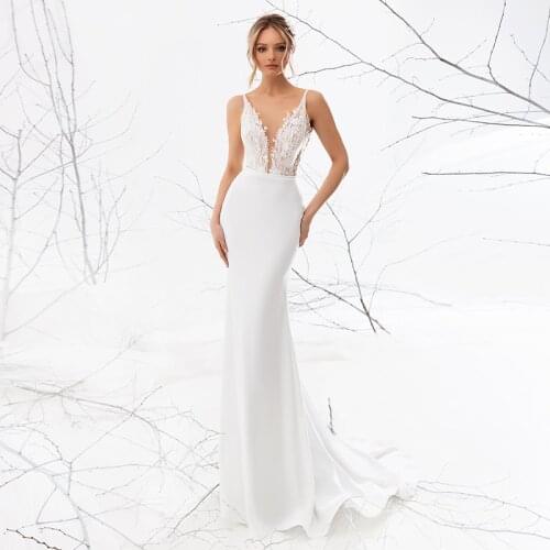 Mermaid Wedding Dress Boho V-Neck Appliques Backless White Ivory Simple Wedding Gown Bridal Dress sukienka na wesele