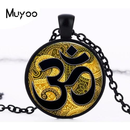Yellow Zen Art Pendants Om Symbol Glass Dome pendant & necklaces Jewelry Yoga Jewelry henna Flower, vintage collier HZ1