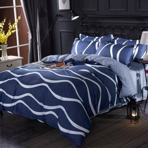 Bedclothes Blue Wave Stripes-comforter Bedding Sets Cotton California King Flat Bed Spread Bed Set Dekbed Overtrek For 2 People
