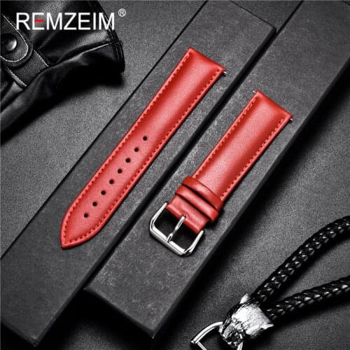 REMZEIM New Genuine Leather Watchband Women 14 16 18 20 22mm Green/Red/Blue Calfskin Strap With Pin Clasp Watch Accessories