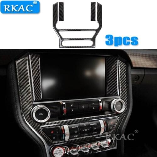 RKAC 3pcs For ford mustang accessories mustang GT control Center Console carbon fiber car interior trim Body stickers 2015-2017