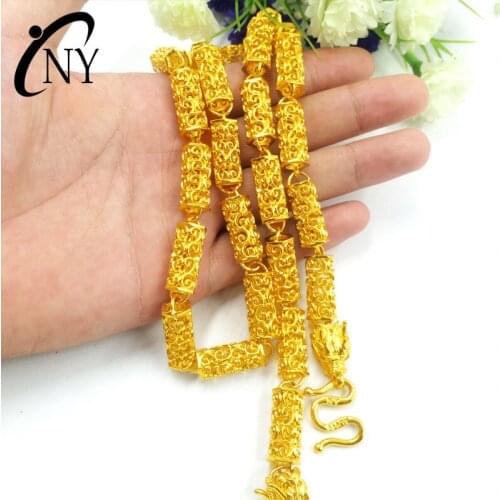 Luxury 14K Gold Necklace for Mens Wedding Engagement Anniversary Jewelry Boutique Hollow Beaded Chain New Year Gifts Male