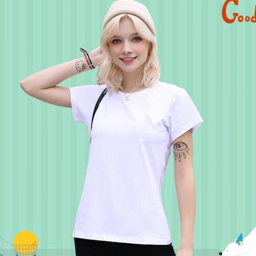 S-5XL Women Cotton T-shirt Summer 2021 Casual Solid color O-neck Short-sleeve Elastic Bottom Pullovers Girls Tops Tees Female