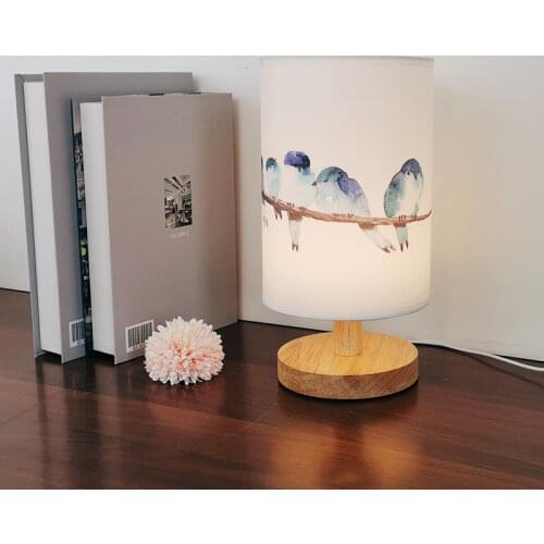 Modern Solid Wood Table Lamps Simple Fabric Print Table Lamp for Bedroom Bedside Lamp USB Plug Home Decor Table Light