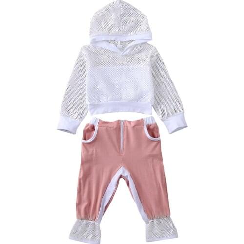 1-6Years Toddler Kids Baby Girl Tracksuit Clothes Mesh Hooded Tops Pants 2PCS Outfits