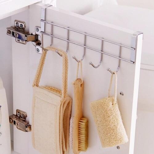 Stainless Steel 5 Hooks Clothing Coat Towel Hanger Rack Holder Shelf Over Door For Bathroom Kitchen Holder