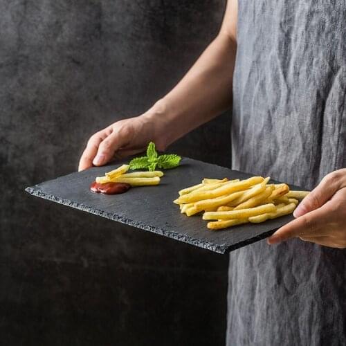Black stone sushi plate family rectangular Western pasta steak plate simple barbecue plate dessert French fries plate