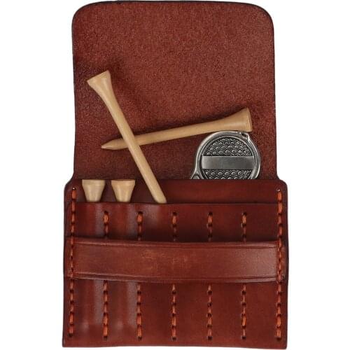 Tourbon Vintage Portable Golf Tee Holder Clip Divot Repair Tool Carrier Genuine Leather Golf Ball Marker Green Forks Pouch