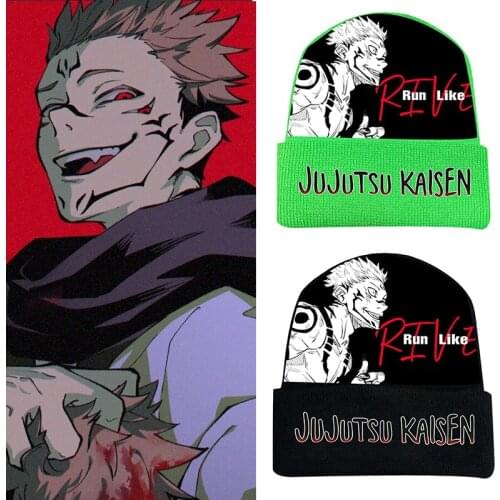 Anime Jujutsu Kaisen Knitted Hat Unisex Black Gojo Satoru Cosplay Beanies Elastic Cap Hip Hop Christmas Halloween Gift
