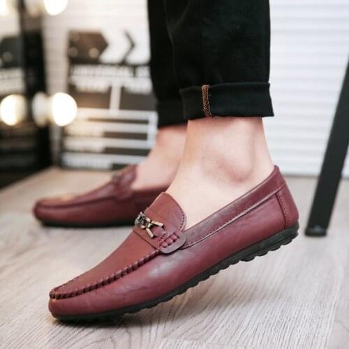 2021 Genuine Leather Loafers Men Luxury Brand Rubber Casual Men Shoes Slip on Breathable Flats Driving Shoes Mens