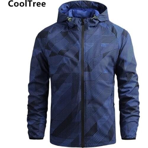 CoolTree Men Casual Jacket Spring Autumn Windproof Solid color Hooded Coat Male Slim Fit Zipper Windbreaker Outerwear Streetwear