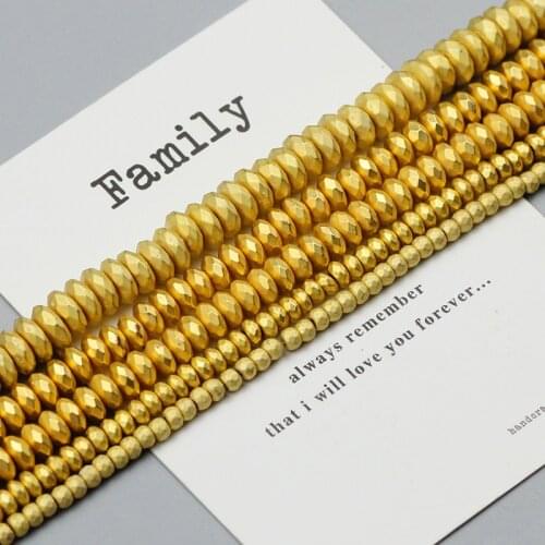 WLYeeS Flat Round Faceted Gold beads Hematite Plating Natural Stone Spacer Loose beads for Jewelry Making DIY Bracelet 3 4 6 8MM