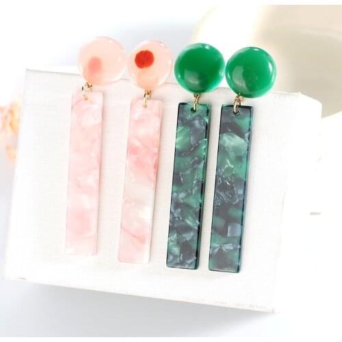 Japanese And Korean Temperament Charm Pink Green Round Rectangular Acetic Acid Pendant Earrings Female Trendy Sweet Jewelry Gift