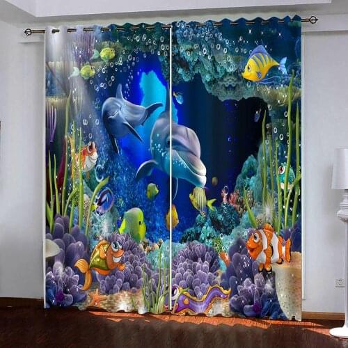 HD Animal Underwater World curtains 3d Curtains Blackout for Living Room Kids Bedroom Fabric blackout curtain