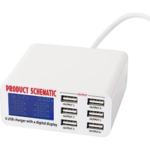 USB Charger Portable Multi USB Port Rapid Charger 6 Port USB Socket Fast Charger with LCD Display for Smart Mobile Phone