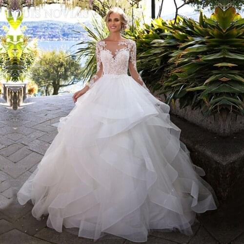 Louis Novias New Wedding Dress 2020 Vestidos De Novia Simple Pink Sleeveless Lace Romantic Decal V-neck Bridal Dream Princess