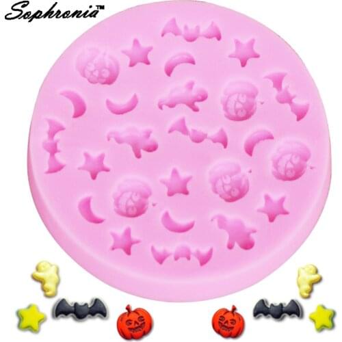10PCS/SET M288 Halloween Moons Stars Pumpkins Ghosts Bats Silicone Mold for Fondant Cake Molds Chocolate Mould Baking Tools