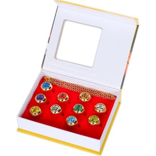 10pcs/set Ninja Pein Sasori Deidara Hidan orochimaru cosplay costume rings Jewerly Fashion metal alloy fingerring goldd