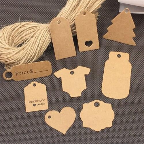 100pcs Brown Kraft Gift Tags +100Pcs Rope,Wedding Party Paper Hang DIY Tags Price Label Wrapping Cards