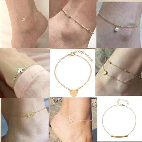 12pcs/lot Hot style in Europe and us selling heart leaf foot chain Anklet fashion and personality Contracted jewelry wholesale