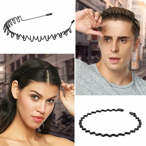 Fashion Black Metal Waved Style Alice Sports Hairband Solid Men Women Unisex Hair Band 5Pcs Casual Adult Headwear 5 Styles