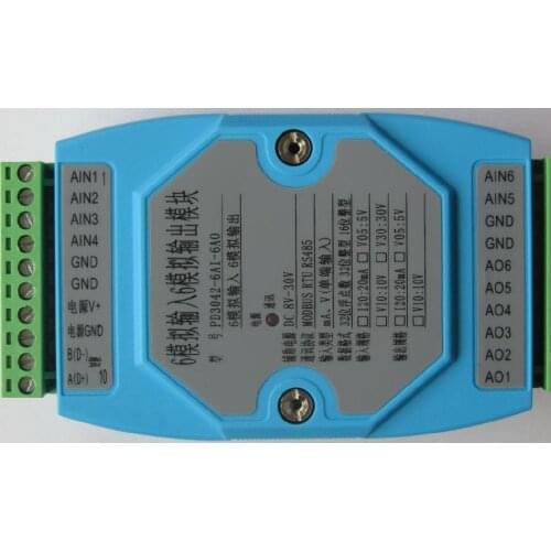 Analog input and output AIAO analog acquisition analog quantity output 0-20mA 0-10V 6AI6AO