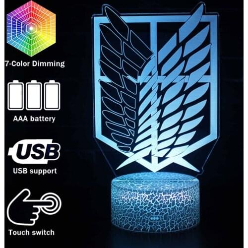 Attack on titan Action Figure Scout Regiment Logo 3D illusion LED Lamp Kids Bedroom Anime Decoration Lights With Remote Control