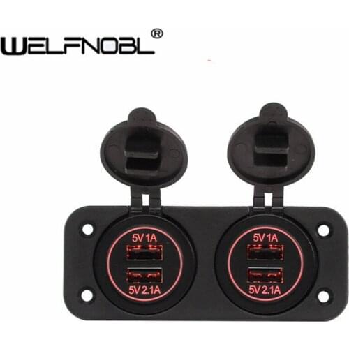 Dual 4.2A USB Car Charger Socket Waterproof 4-Port USB Charger with Panel Mount for 12V/24V Car Boat Marine Motorcycle RV Truck