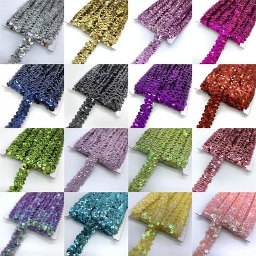2yards/Lot 20mm Sequins Elastic Band Elastic Ribbon Lace Trim Sequin Sewing Fabric For Crafts Sewing Cloth Accessory Sequin Trim