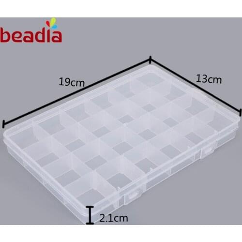 19x13x2.1cm 24 Cells Slots Carrying Case Plastice Bead Nail Ring Storage Box 2 cells Adjustable For Organizer Jewelry Cases