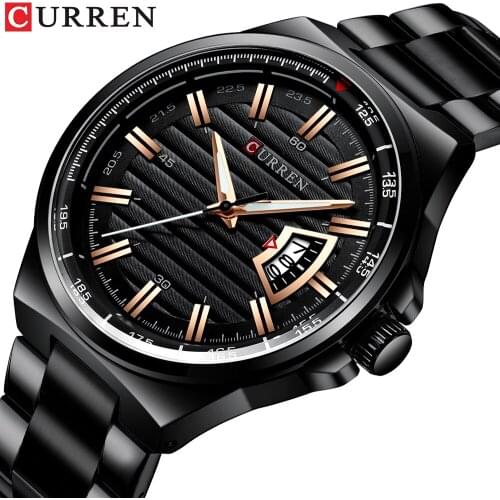 CURREN high-end brand steel mens watch, business solemn chronograph, quartz waterproof mens watch with calendar