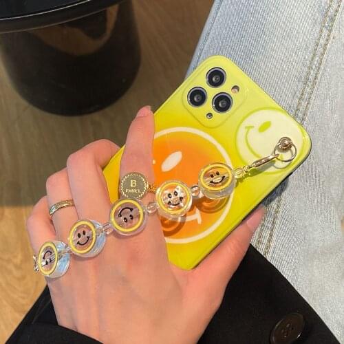 Wrist Chain Case for iPhone 12Pro Max 7 8 Plus SE XR XS Max IMD Gift Cases Cute Smiley Bracelet Chain Hanging Case for iPhone 11