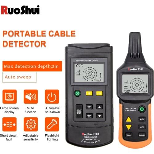 RuoShui 7501 Cable Locator 12V-400V AC DC Detector Tester Professional Underground Wire Network Finder Metal Pipe Line Tracker
