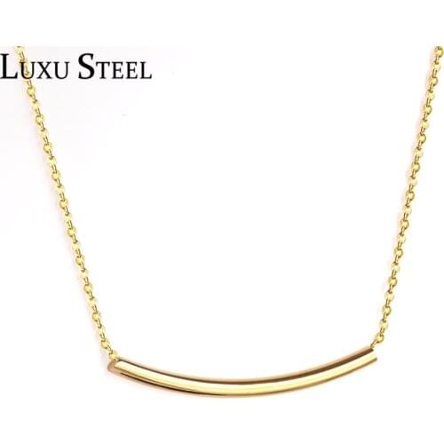 LUXUSTEEL Long Curved Horizontal Tube Bar Pendant Necklace Stainless Steel Chains Necklaces Wholesale Party Friend