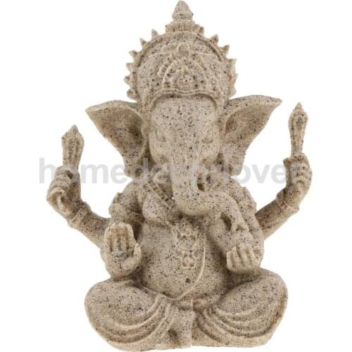 Feng Shui Sand Stone Hand Craft Hindu Elephant God Meditation Ganesha Statue Table Top Decor Oranament