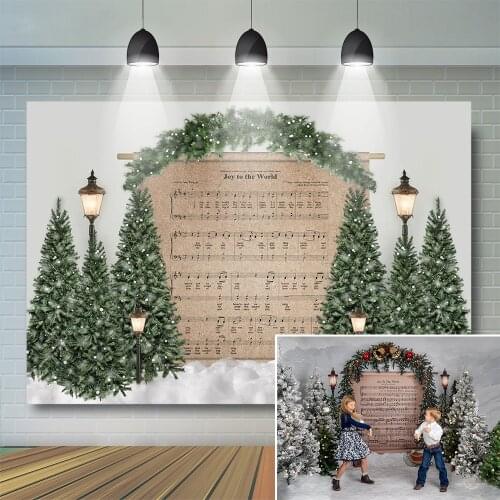 Winter Music Backdrop Child Baby Portrait Trees Snow White Curtrain Christmas Decoration Kids Photography Background Photostudio