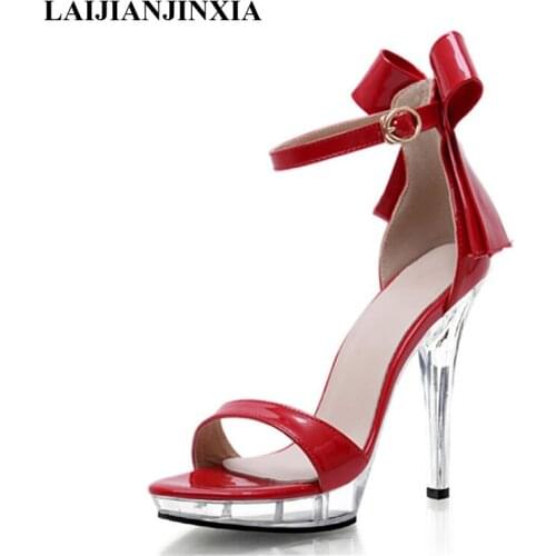 LAIJIANJINXIA New Crystal Ankle Strap Sandals 13 CM Sexy Super High Heel Platforms Fashion Womens Shoes, Pole dancing Shoes