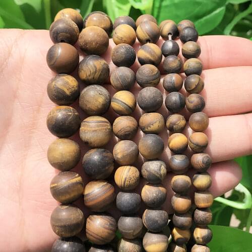 Natural Stone Dull Polish Matte Yellow Tiger Eye Loose Spacer Beads For Jewelry Making DIY Bracelet Necklace 15" 4 6 8 10 12mm