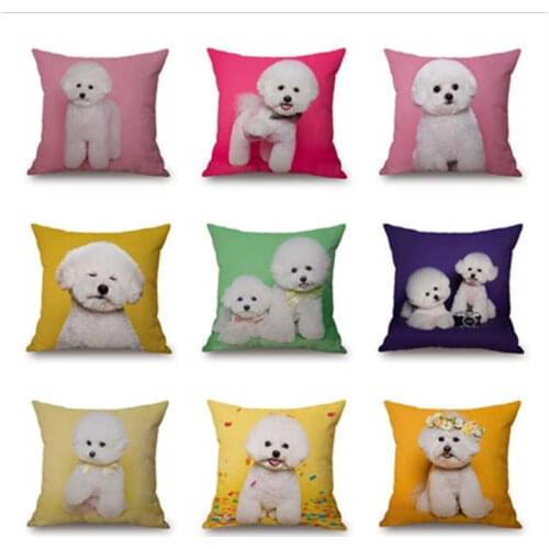 Cute Pets Dog Cotton Linen Pillow Case Sofa Waist Throw Cushion Cover Office Home Decor