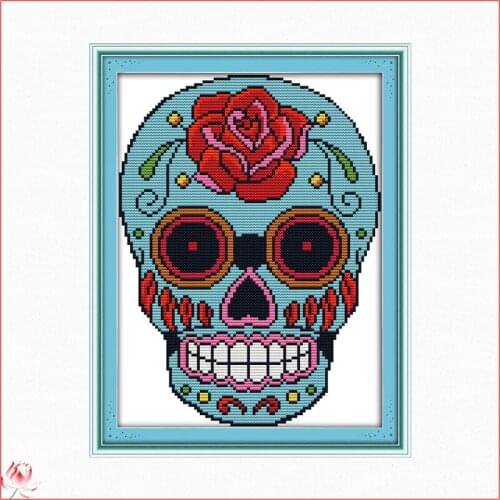 Joy Sunday Skull Cross Stitch Kit 14ct 11ct Printed Fabric Embroidery Kit DIY Handmade Needlework Craft Home Decoration Painting