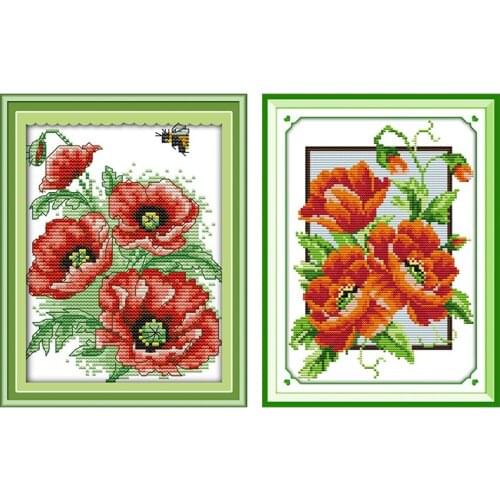Bees Love Flowers Counted Cross Stitch Flowers Patterns 14CT 11CT Printed on Canvas DIY Handmade Embroidery Kits Needlework Sets